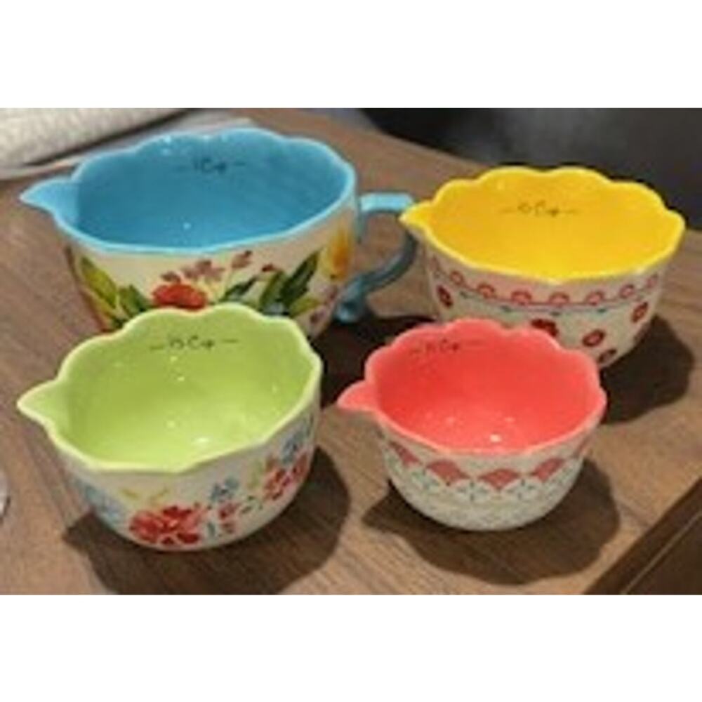 Pioneer Woman Floral 4-Piece Ceramic Measuring Bowl Set-Discontinued Print-NEW